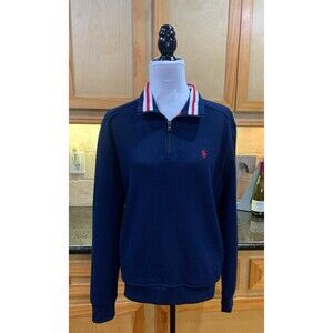 Ralph Lauren High Neck 1/4 Zip Sweater Size M Acrylic Blue LIKE NEW